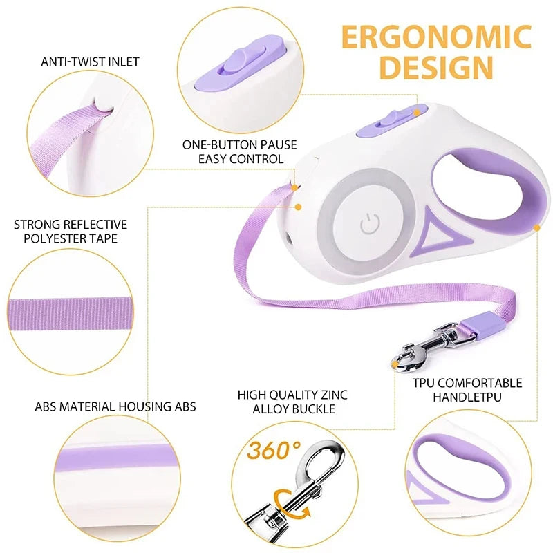 Automatic LED Retractable Dog Leash with Flashlight